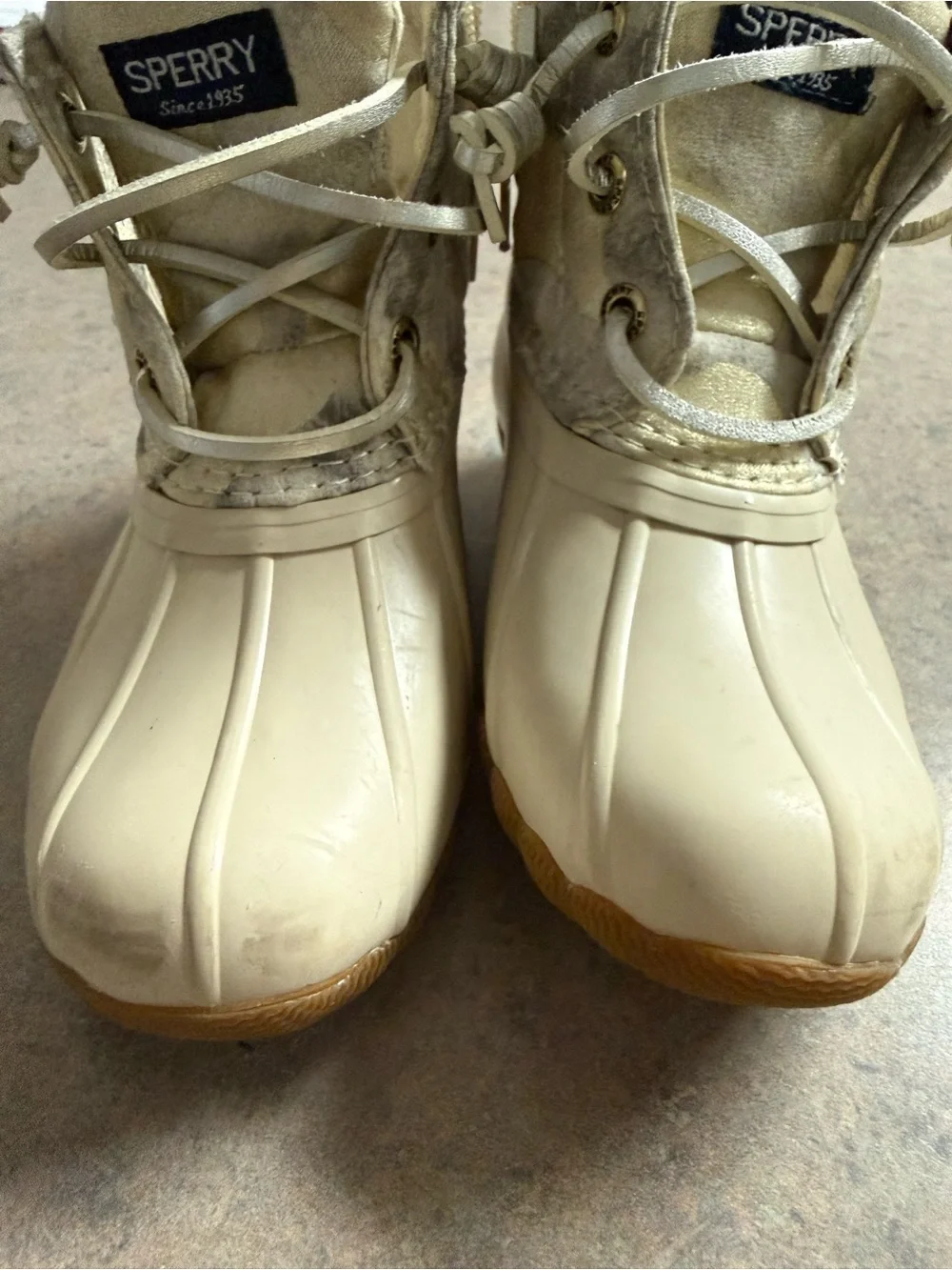 Sperry toddler Cream Lace-Up Duck Boots